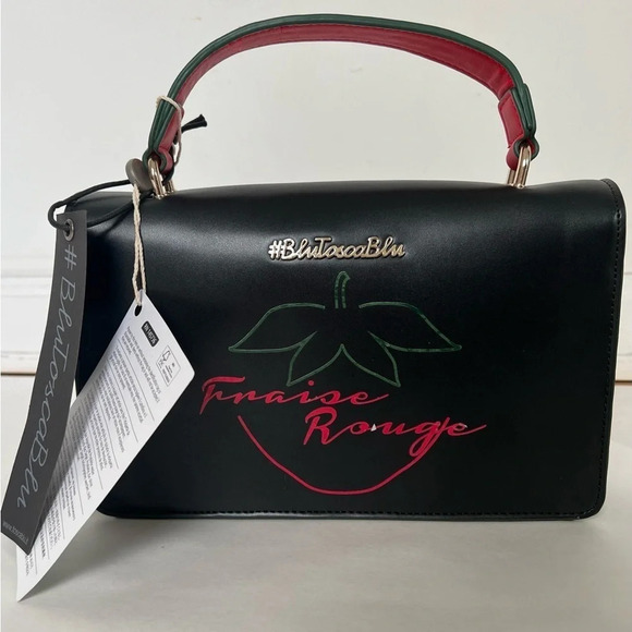 Tosca Blu Black Rhinestone Carrot Flowers Applique Flap Shoulder Bag Top Handle - Picture 3 of 12